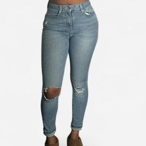 Light Blue Distressed High-Rise Skinny Jeans
